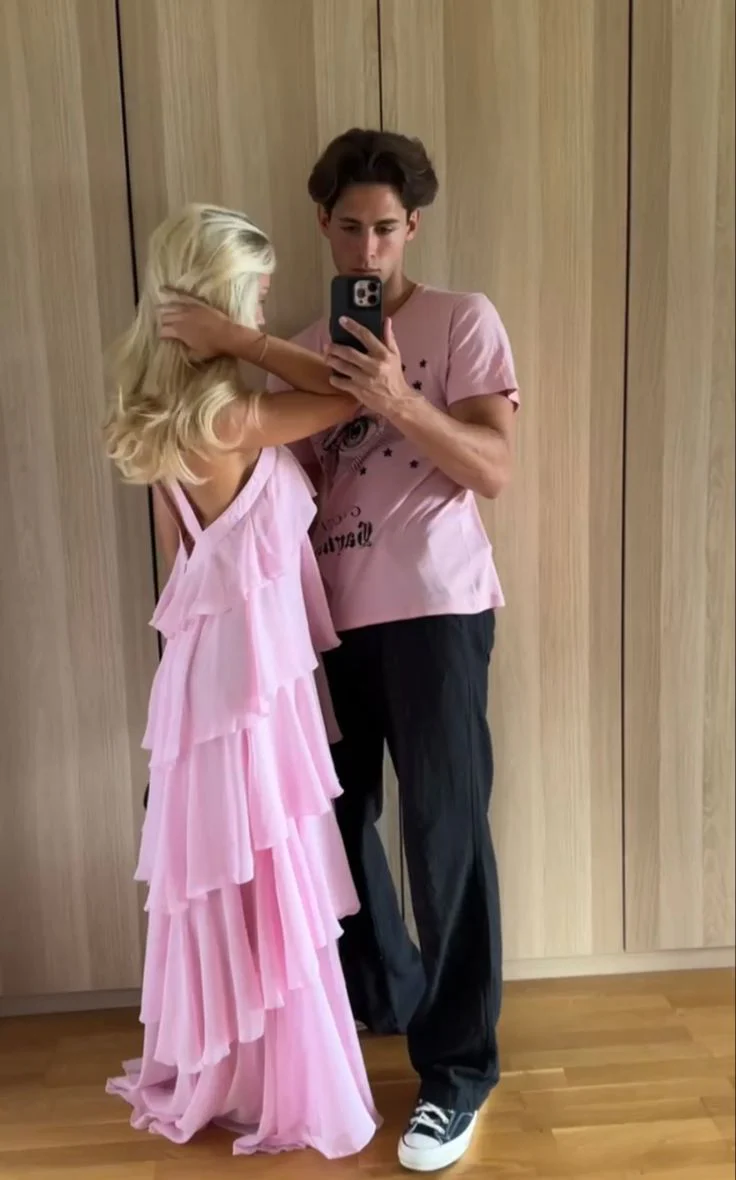 Women's Pink A-line Tiered Prom Dress,Pink Backless Evening Dress