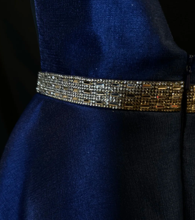 Pretty Spaghetti Straps Backless Homecoming Dress Royal Blue Satin Beaded Cocktail Dress