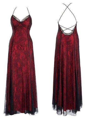 Vintage Halter Backless Red Lace Prom Dress A Line Party Evening Gown
