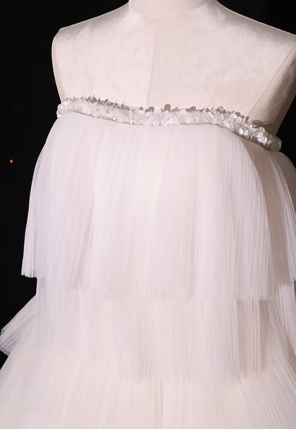 Classy White Strapless Tulle Pleated Layered A Line Birthday Outfits Short Graduation Homecoming Dress