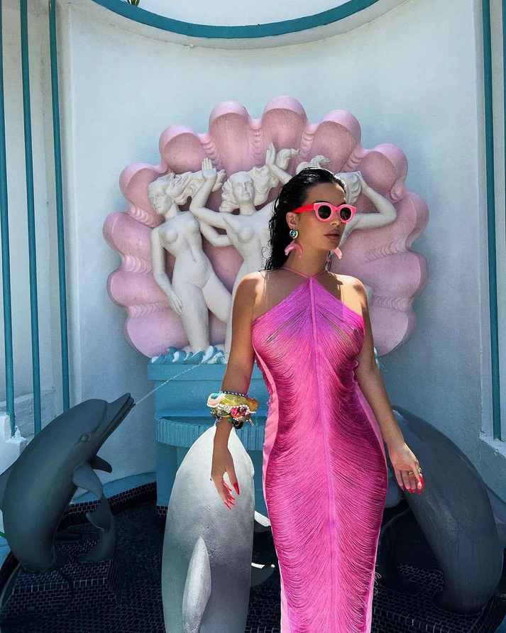 Classy Hot Pink Halter Satin Backless Prom Evening Dress,Slit Party Gown