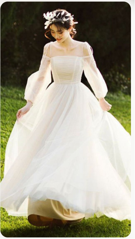 Champagne tulle long prom dress, champagne tulle evening dress