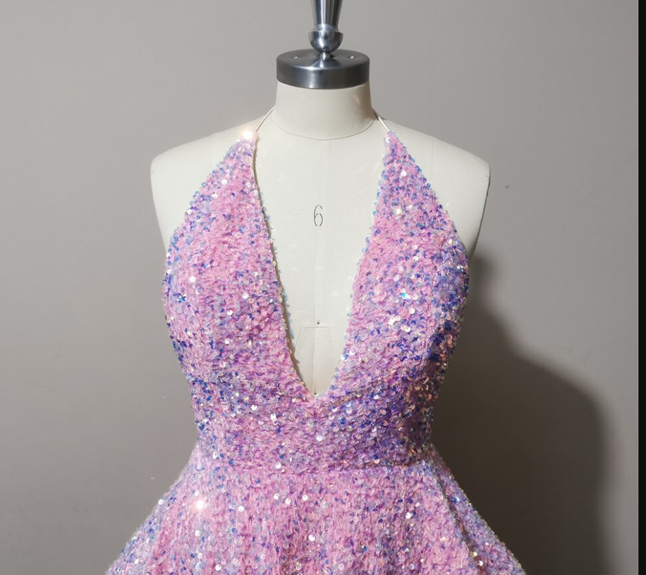 Halter Neckline Short Homecoming Dress Sequins Party Dress New Arrival Party Dress