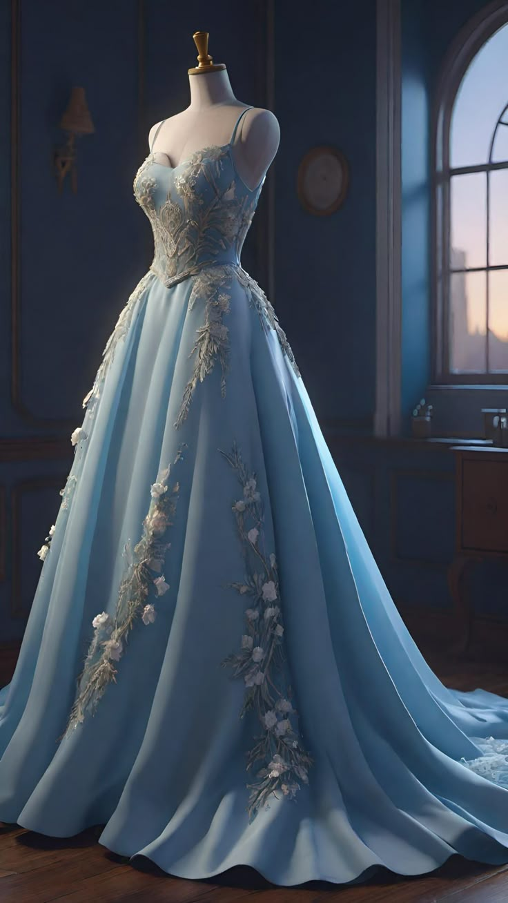 Elegant Blue Satin Appliques Evening Dress,Spaghetti Straps A Line Party Prom Dress
