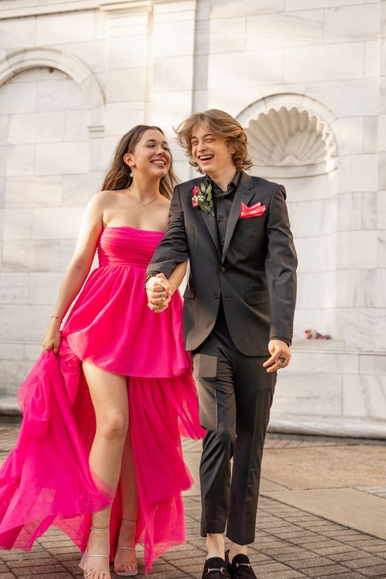 Charming Hot Pink Strapless Prom Dress,Hot Pink Graduation Dress