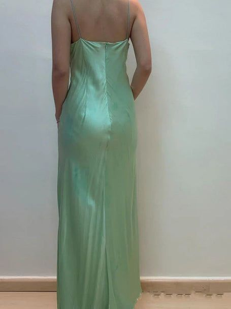 Vintage Green Spaghetti Straps Beading Sheath Long Party Dress Formal Prom Dress