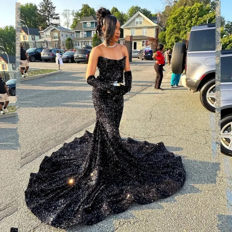 Sparkly Black Sequins Mermaid Prom Dress,Black Evening Dress
