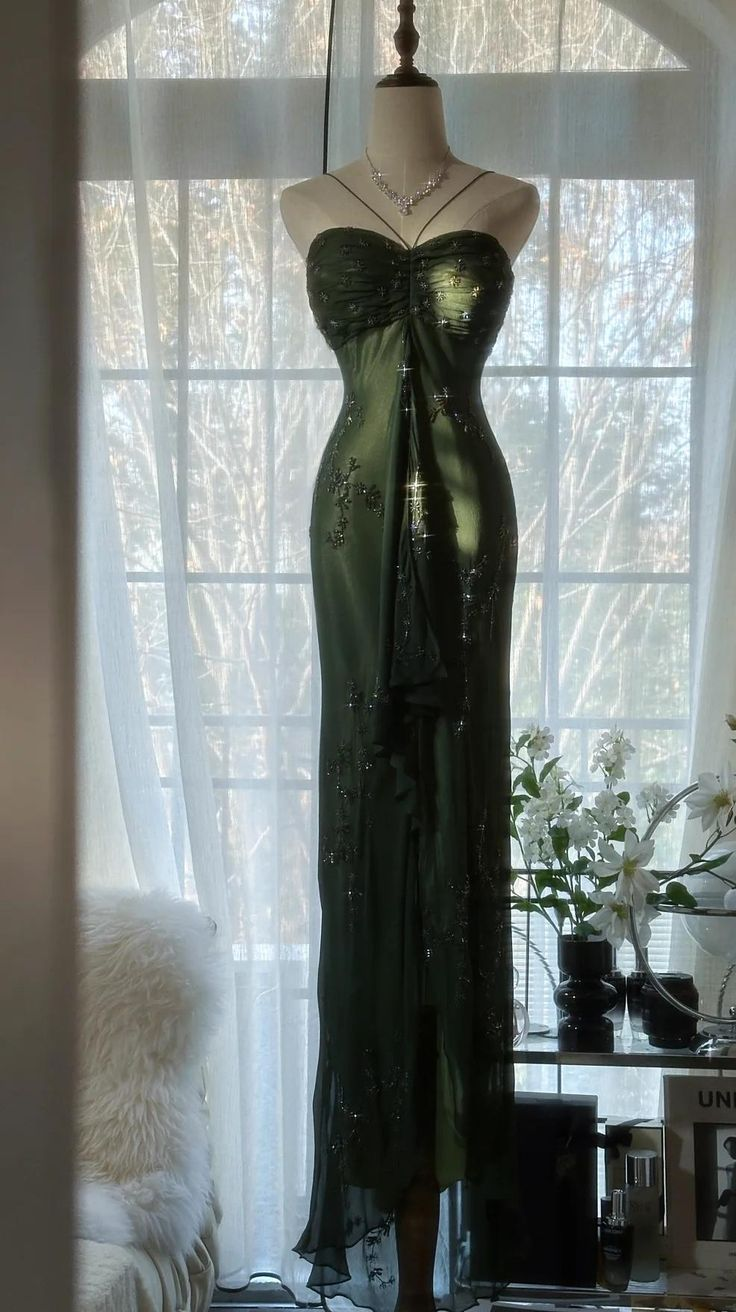 Vintage Dark Green Halter Chiffon Beaded Prom Dress,Mermaid Party Evening Dress
