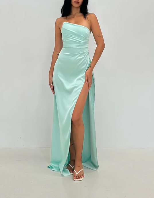 Elegant Strapless High Slit Long Prom Dress Formal Party Dress