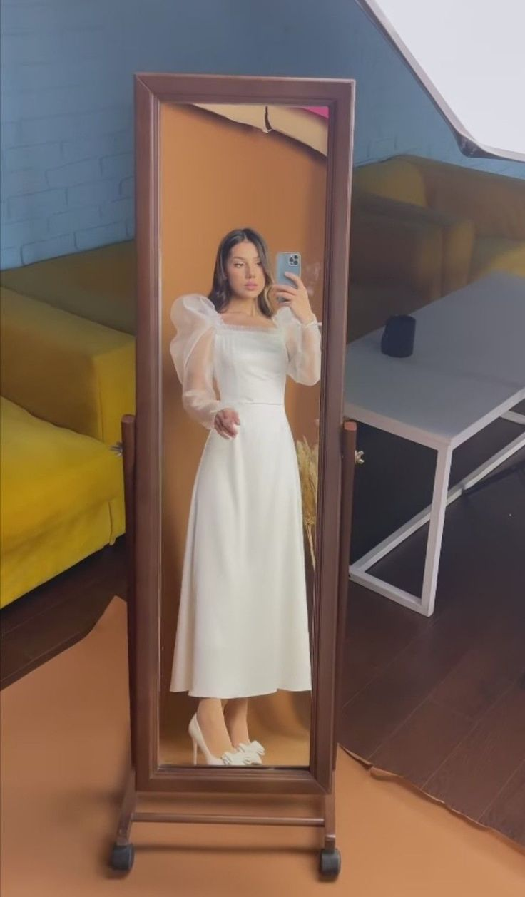 Chic White Square Neckline Satin Wedding Dress,Engagement Dress