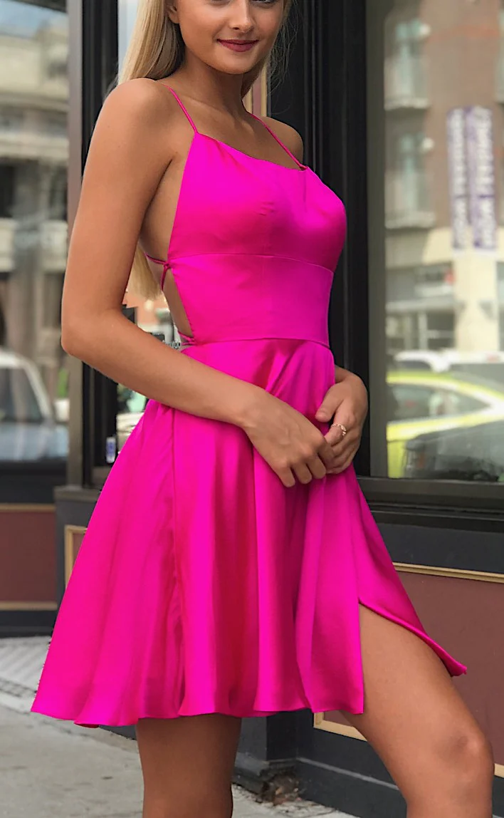 Sexy Short Backless Spaghetti Straps Fuchsia Homecoming Dress