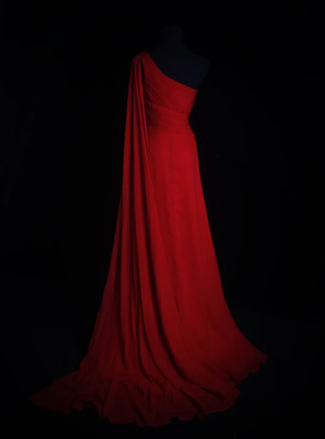 Classy One Shoulder Red Chiffon Beaded Mermaid Long Party Dress Formal Wedding Guest Dress