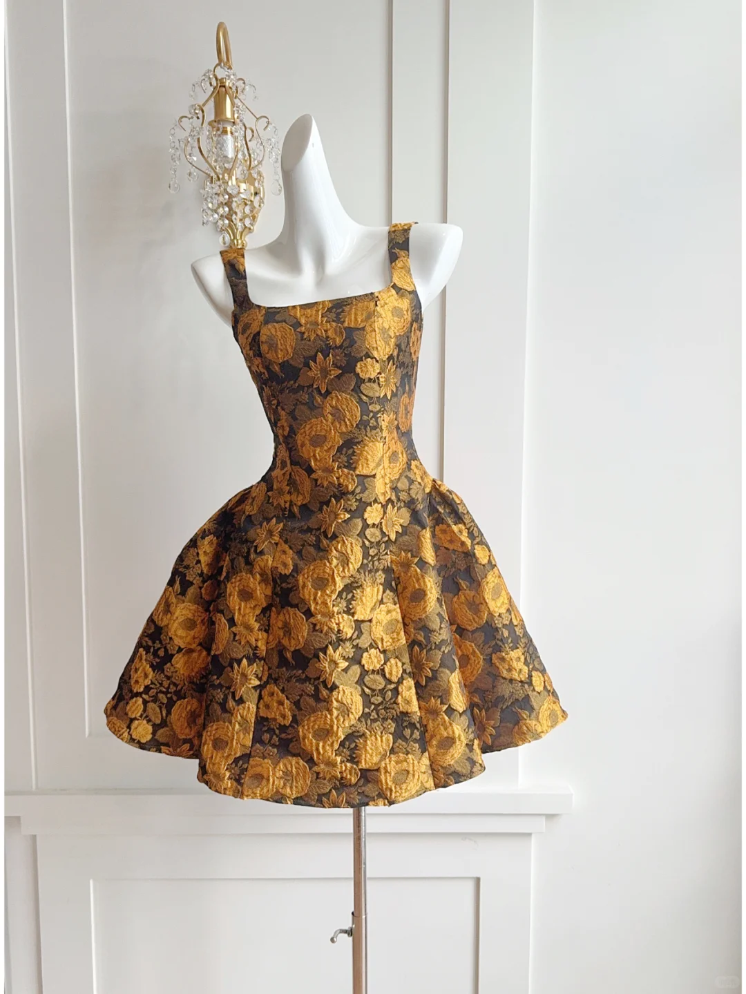 Pretty Yellow Satin Print Floral A Line Short Party Dress Formal Homecoming Dress Birthday Outfits