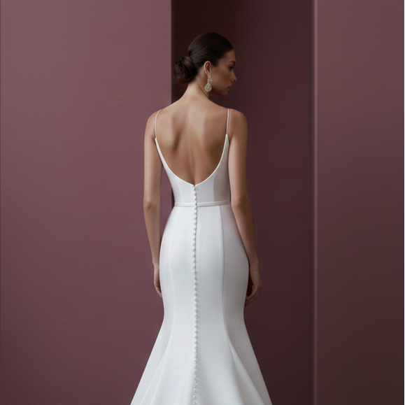 Modern Minimalist Silk Wedding Dress Long Spaghetti Strap Slip