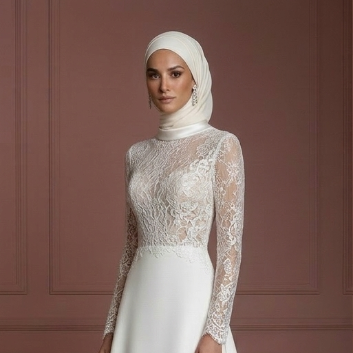 Modest Bridal Gown With Hijab Elegant Wedding Dress Style Muslim