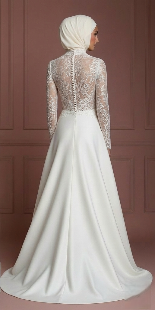 Modest Bridal Gown With Hijab Elegant Wedding Dress Style Muslim