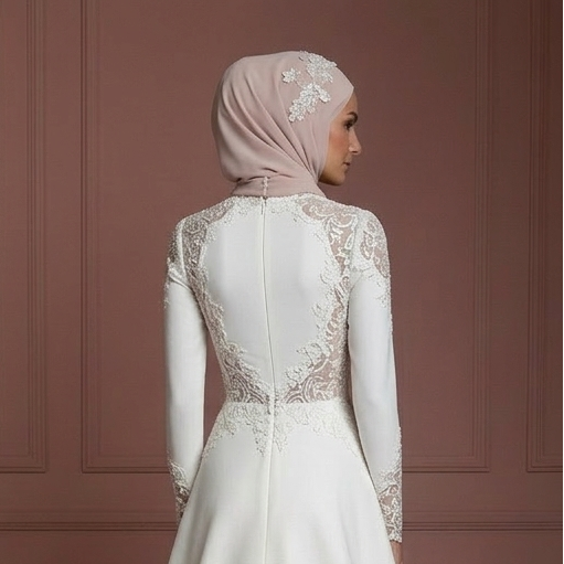 Modest Hijab Bridal Gown For Muslim Bride Elegant Style Wedding Dress