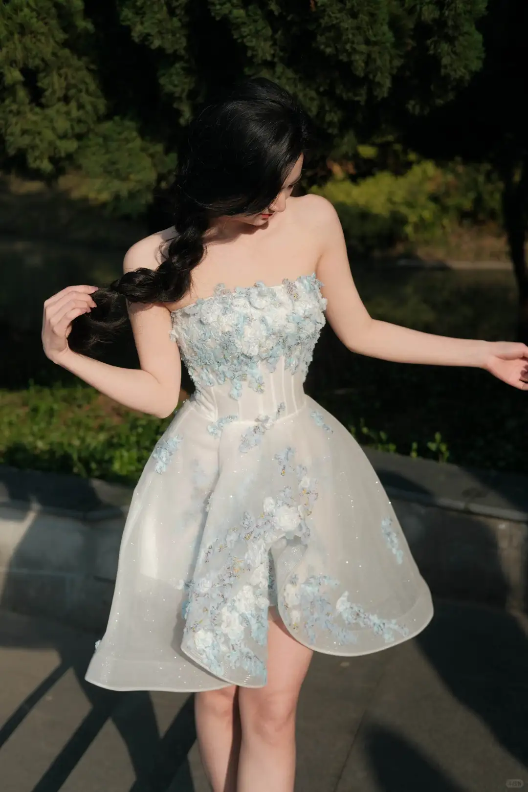 Classy Strapless White Organza Appliques A Line 18th Birthday Outfits Formal Graduation Homecoming Dress
