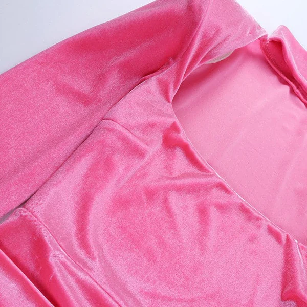 Velvet High Neck Shoulder Pads Mini Dress Party Dress