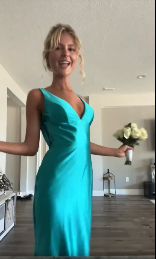 Elegant Sleeveless Mermaid Satin Long Prom Dress V Neck Party Dress