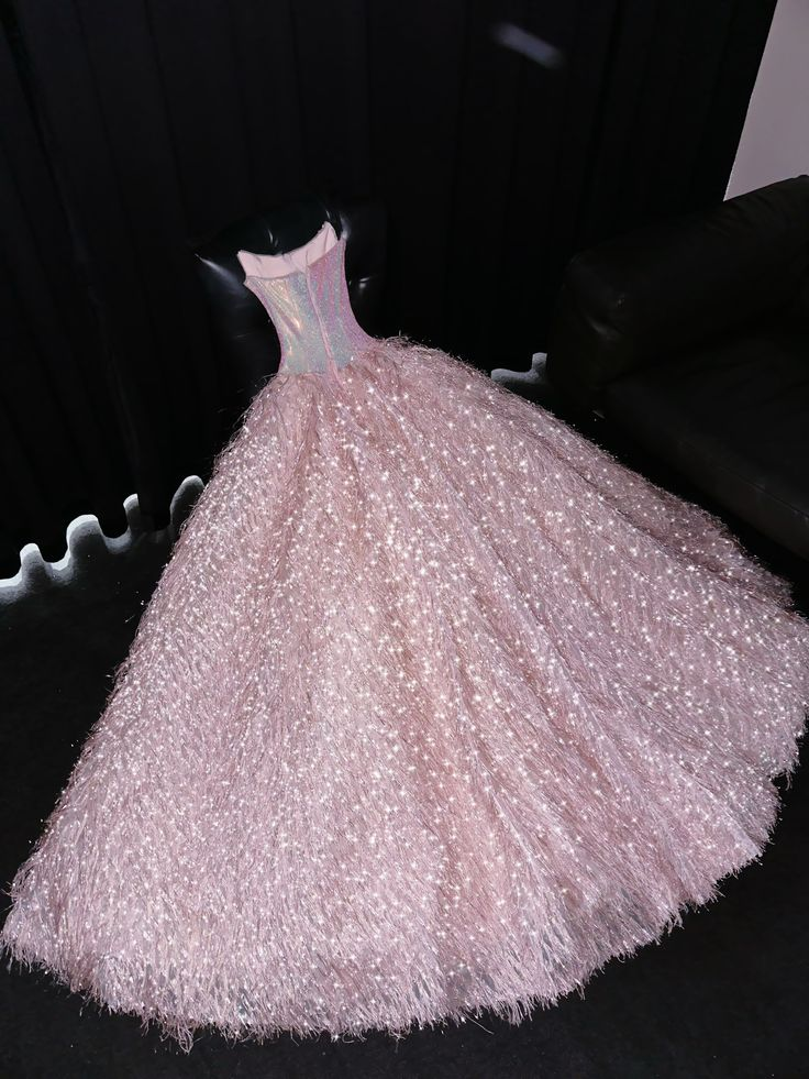 Gorgeous Pink Strapless Sequin Beaded Birthday Party Dress Formal Evening Dress