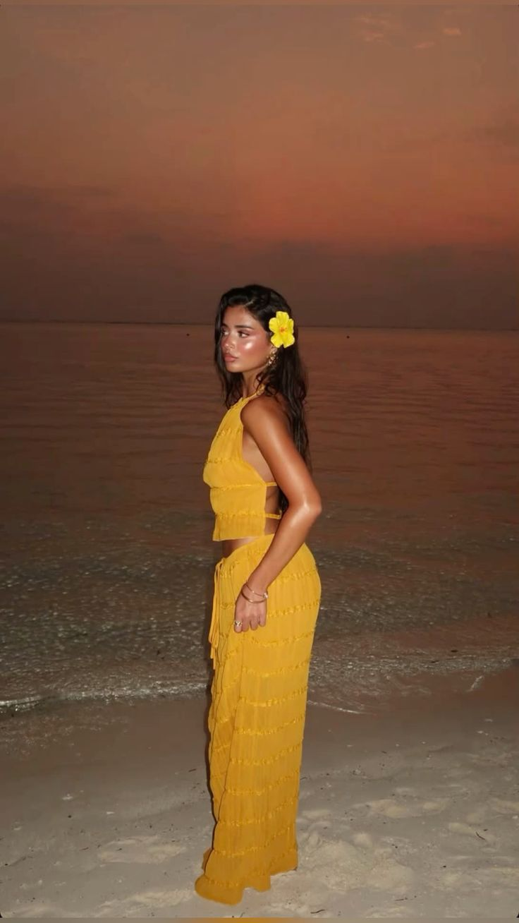 Sexy Halter Chiffon Backless Party Dress Orange Long Vacation Dresses Two Piece