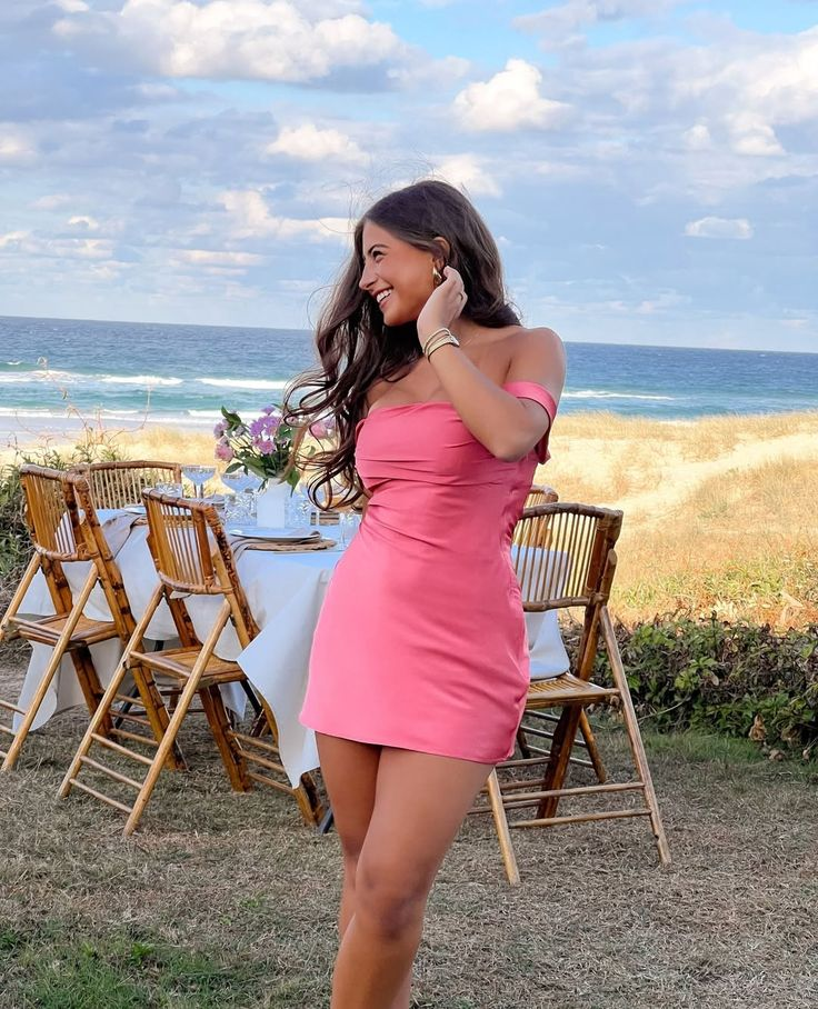 Pretty Pink Off The Shoulder Satin Sheath Cocktail Dress Formal Short Homecoming Dress