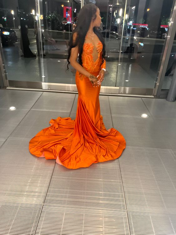 Orange prom dress,mermaid prom gown, junior prom dress