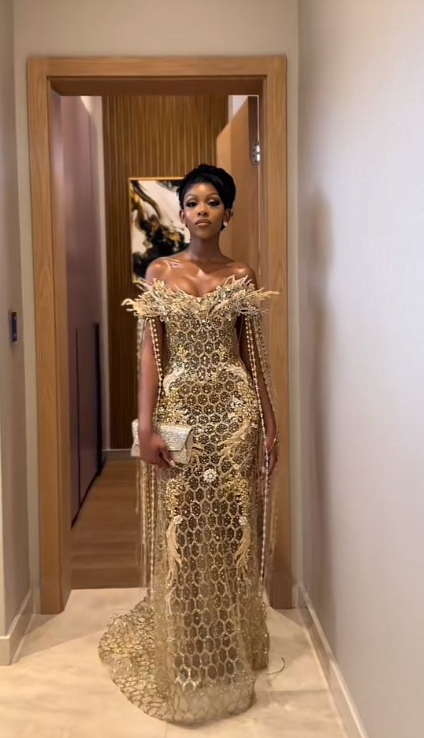 Gorgeous Off The Shoulder Gold Sequin Beaded Mermaid Long Evening Dress Party Dress