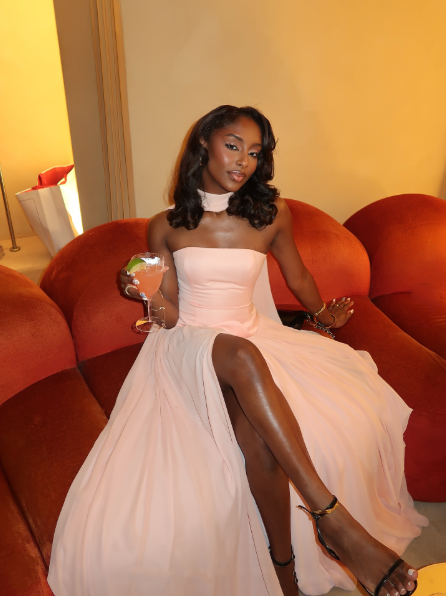 Classy Satin Chiffon Pink Strapless Slit Mermaid Prom Dress Formal Wedding Guest Dress With Ribbon