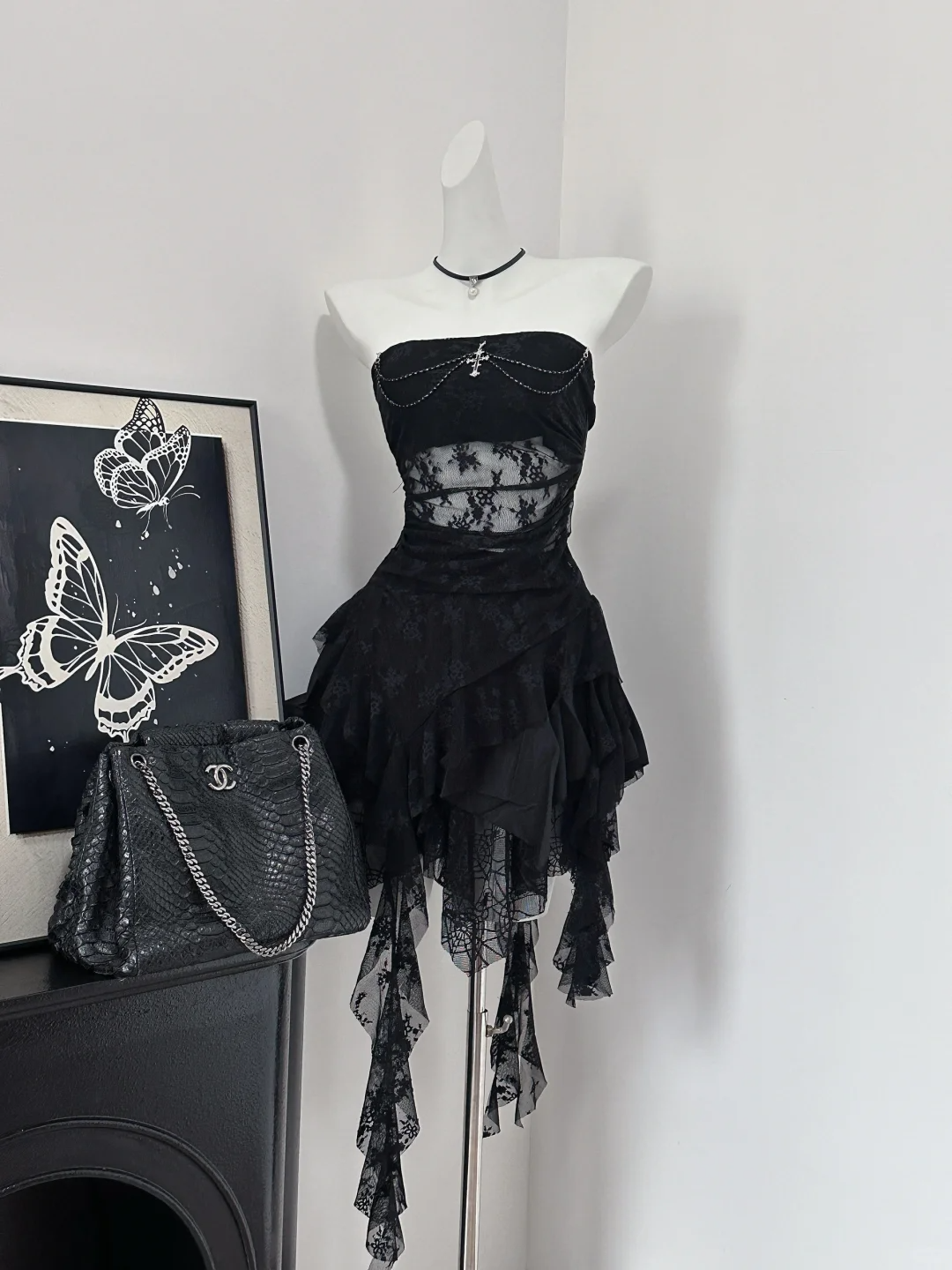 Sexy Black Lace Strapless Short Cocktail Dress 6th Grade Homecoming Dress