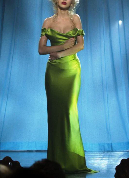 Vintage Green Off The Shoulder Prom Evening Dress,Mermaid Satin Party Gown
