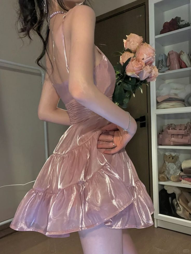 Classy A Line Spaghetti Strap Pink Organza Homecoming Dress Cocktail Dress