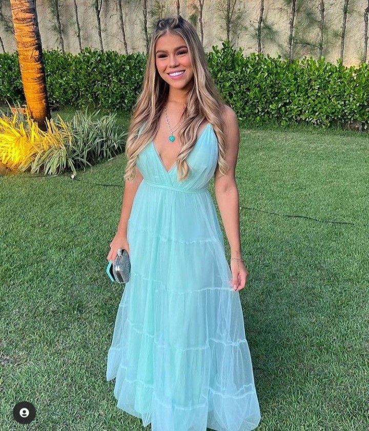 Simple V Neck Tulle Long Prom Dresses A Line Formal Evening Dress