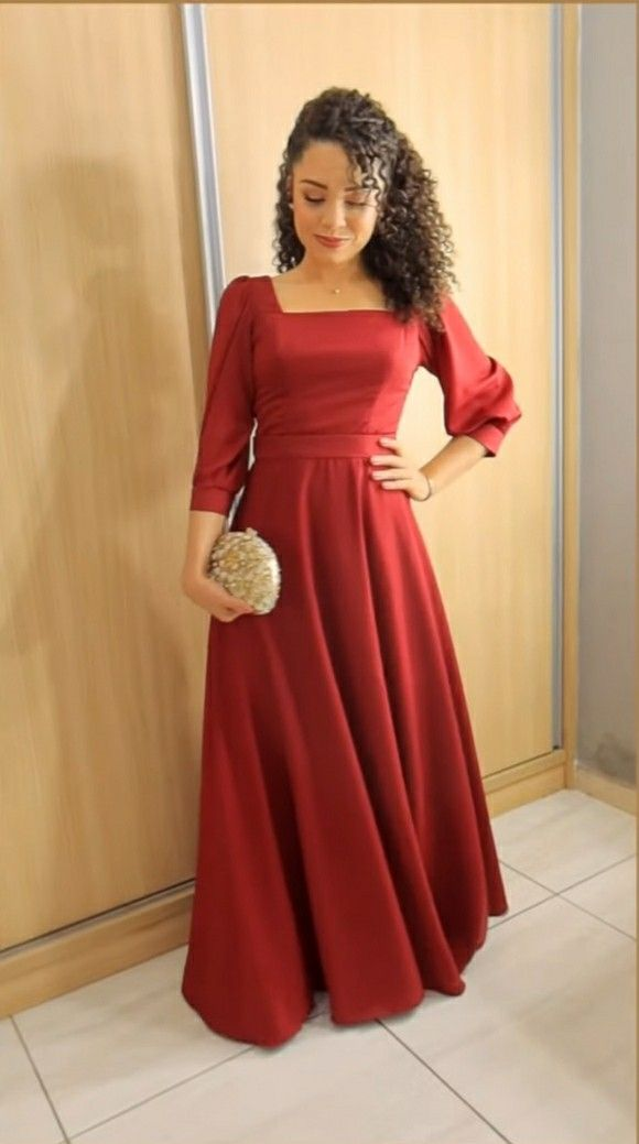 Simple Red A-line Square Neckline Prom Dress
