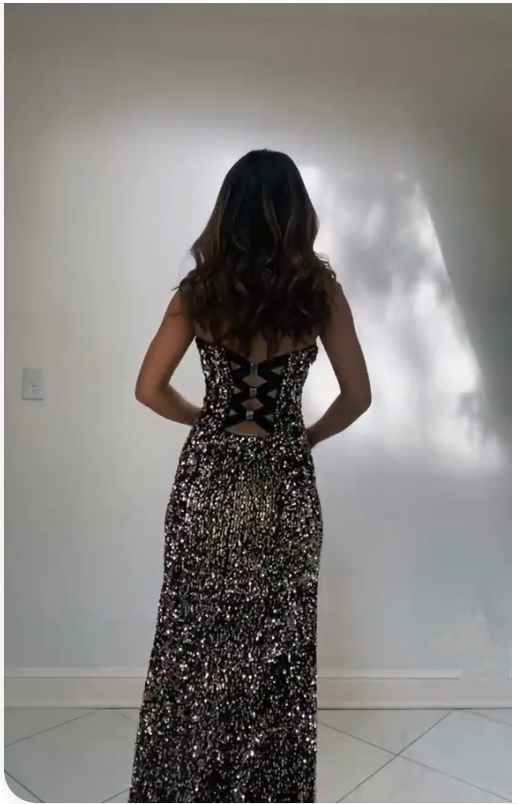 Mermaid Sequins Long Prom Dress With Side Split Sparkly Evening Dress