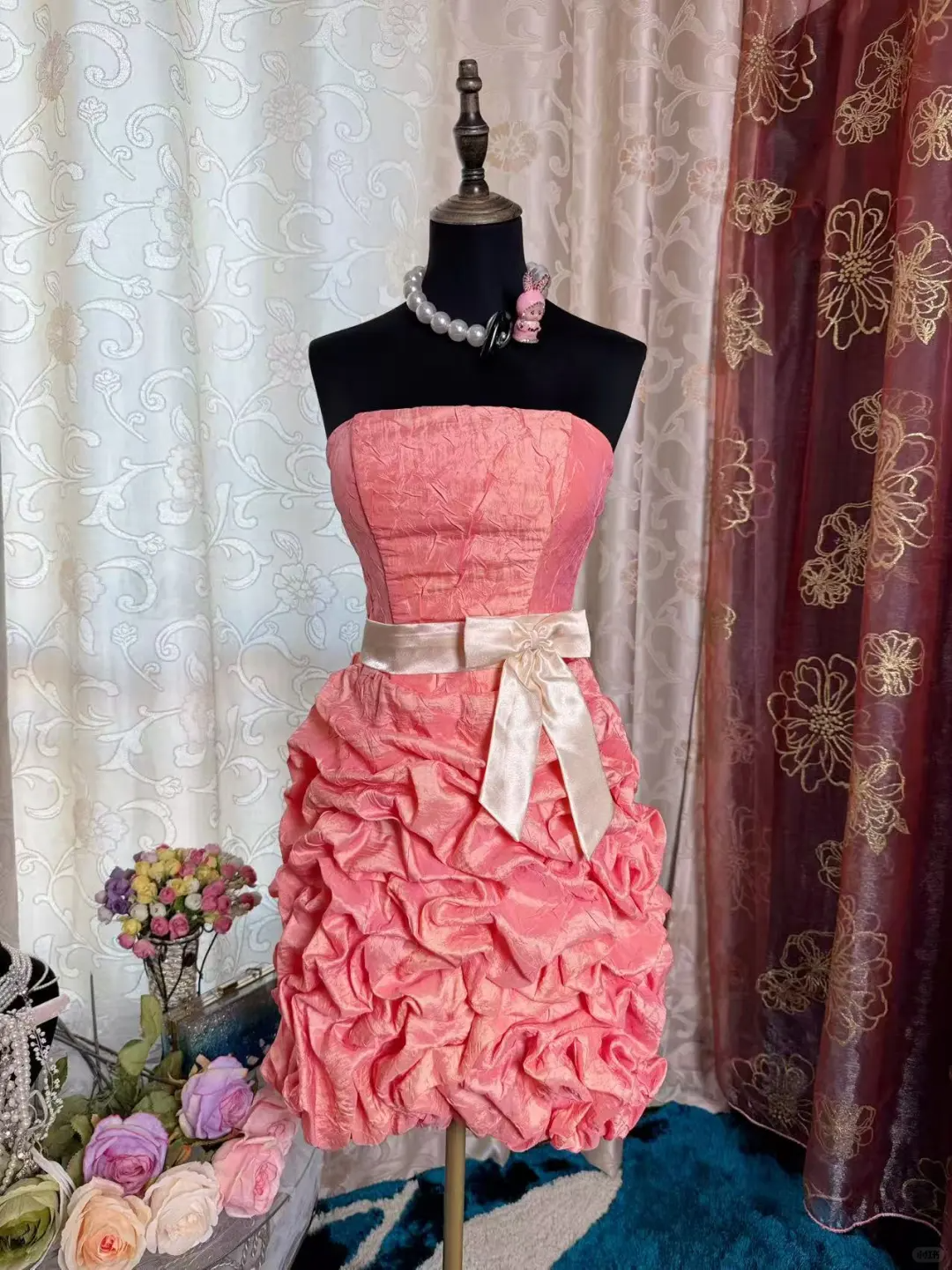 Classy Peach Pink Strapless Satin Pleated Sheath Short Prom Dress Homecoming Dress