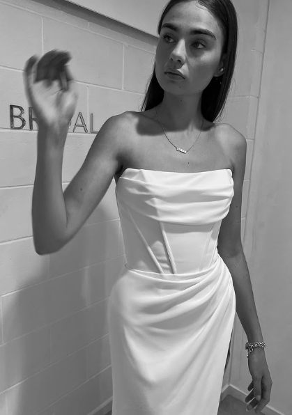 Elegant Strapless Satin Mermaid Slit Evening Dress,White Prom Party Dress
