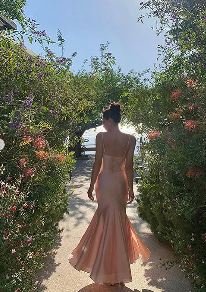Elegant Straps Pink Satin Mermaid Evening Dress Formal Prom Dress