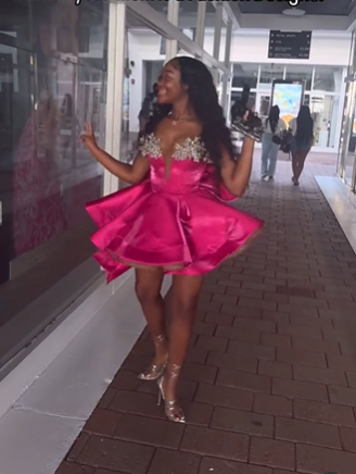 Gorgeous Hot Pink Satin Beaded Homecoming Dress Short Birthday Dress With Bow