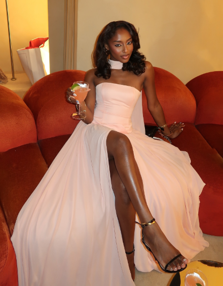 Classy Satin Chiffon Pink Strapless Slit Mermaid Prom Dress Formal Wedding Guest Dress With Ribbon