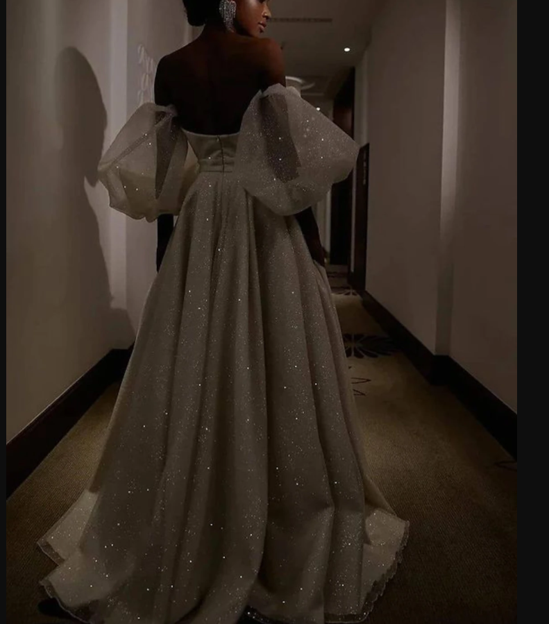Sweetheart Prom Dress With Puffy Sleeves Sexy Luxurious Sparkle & Shine