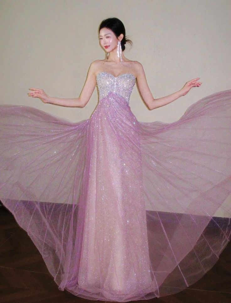 Shiny Pink Strapless Tulle Beaded Mermaid Long Birthday Party Dress Evening Gown