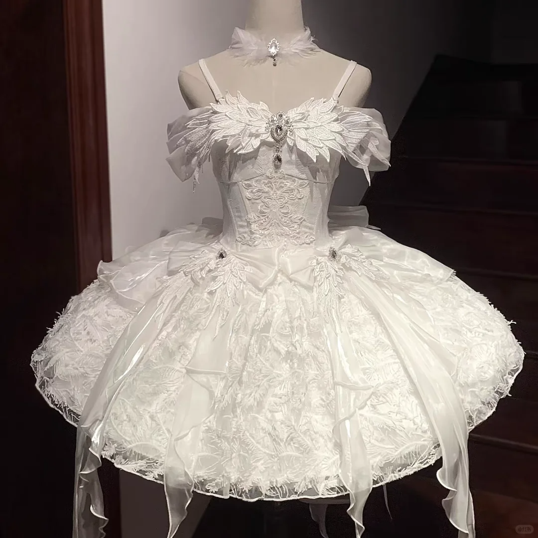 Sweet White Spaghetti Strap Lace Appliques Short Prom Dress Birthday Outfits