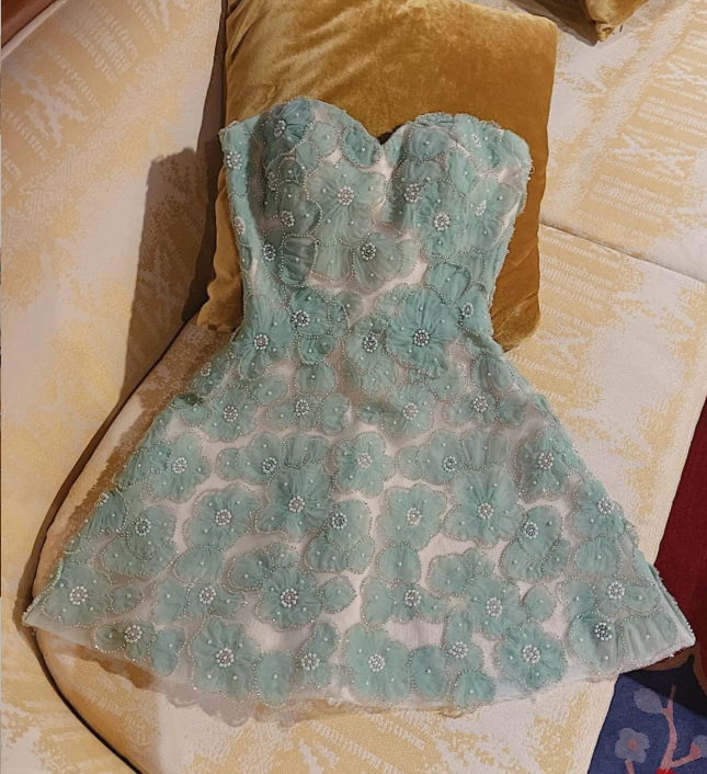 Chic Sweetheart Neck Flowers Mini Birthday Outfits Green Strapless Homecoming Dress