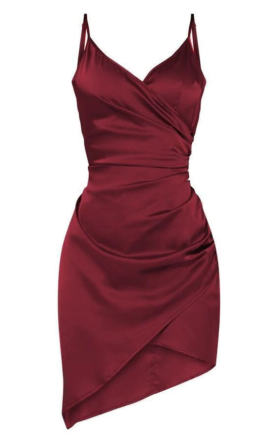 Shape Satin Wrap Dress Short Straps Homecoming Dress
