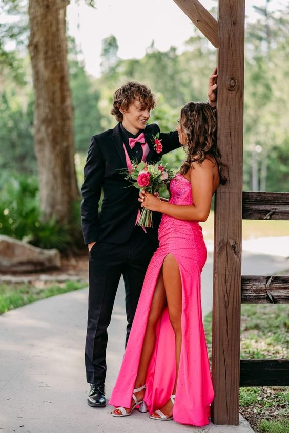 Elegant Sheath Prom Dress With Split,Trendy Prom Gown