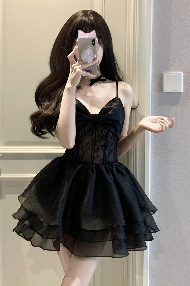 Simple A line Spaghetti Straps Chiffon Black Holiday Dress Birthday Dresses Birthday Outfits