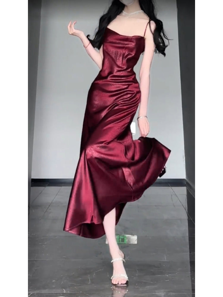 Chic Sheath Spaghetti Straps Christmas Dress Burgundy Prom Dresses Birthday Outfits