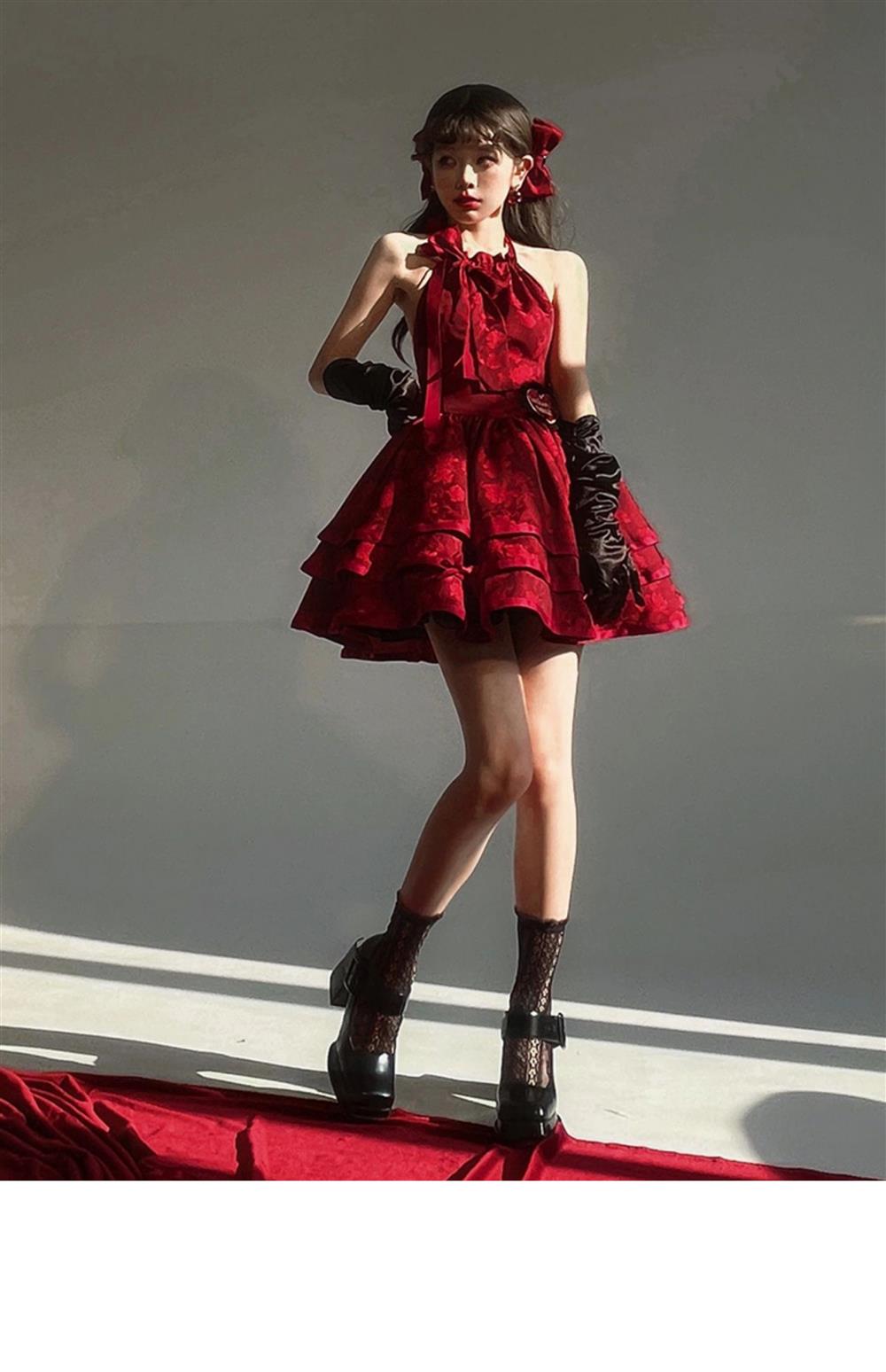 Ball Gown Halter Dark Red Christmas Dress Birthday Dresses Birthday Outfits